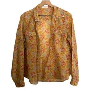 Two by Vince Camuto Red Orange Yellow Floral Button Down Blouse Top